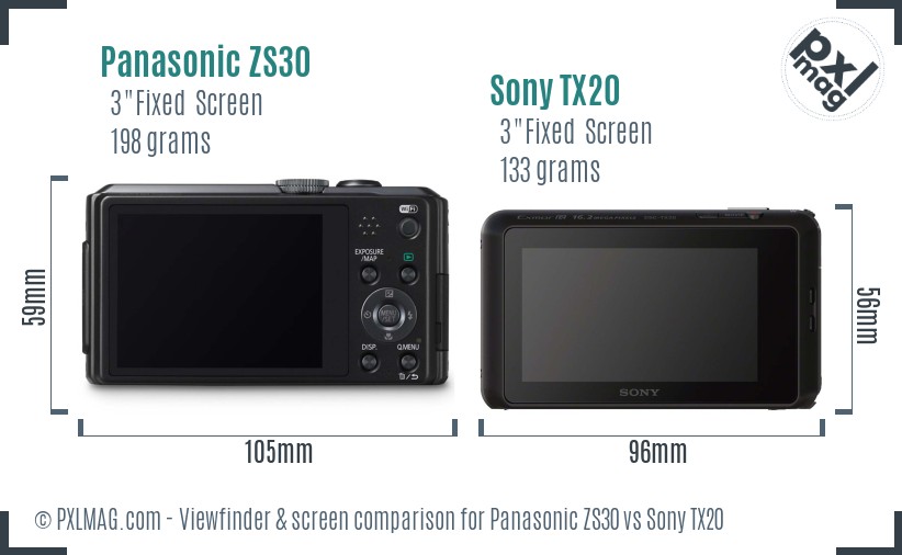 Panasonic ZS30 vs Sony TX20 Screen and Viewfinder comparison