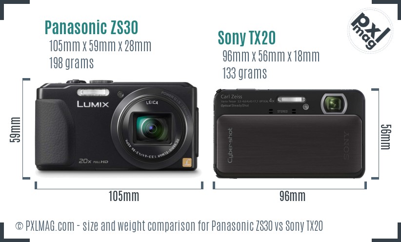 Panasonic ZS30 vs Sony TX20 size comparison Panasonic ZS30 vs Sony TX20 size comparison
