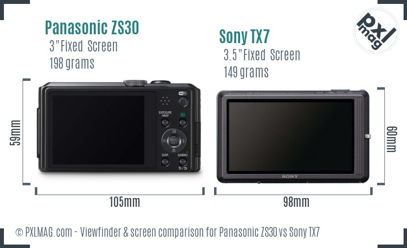 Panasonic ZS30 vs Sony TX7 Screen and Viewfinder comparison