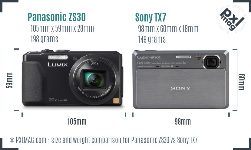 Panasonic ZS30 vs Sony TX7 size comparison