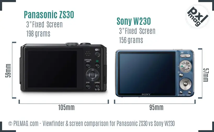 Panasonic ZS30 vs Sony W230 Screen and Viewfinder comparison