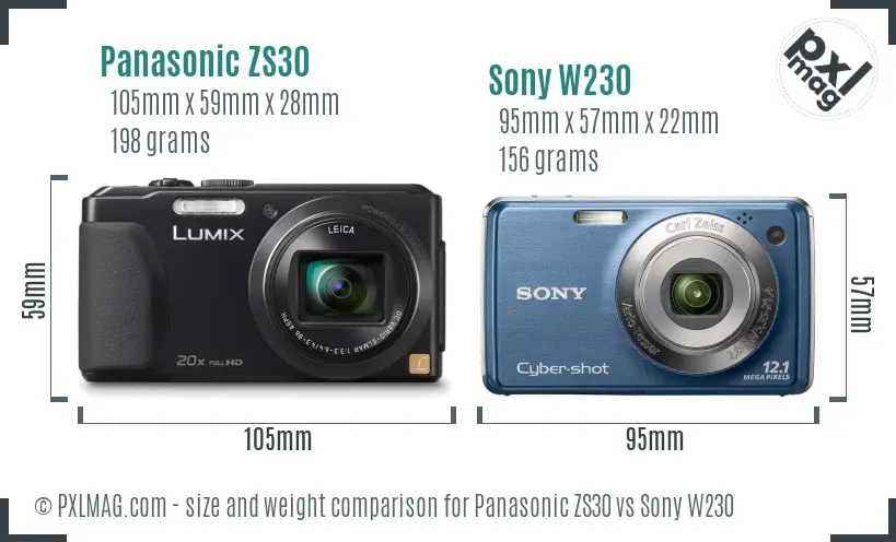 Panasonic ZS30 vs Sony W230 size comparison