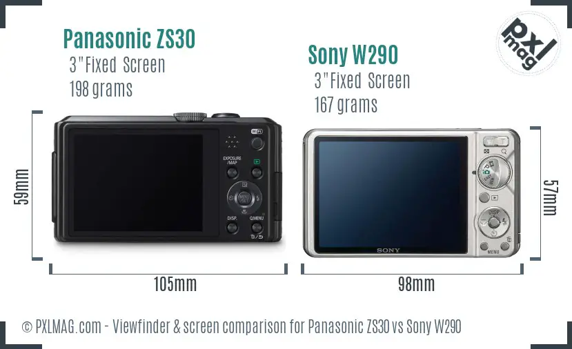 Panasonic ZS30 vs Sony W290 Screen and Viewfinder comparison
