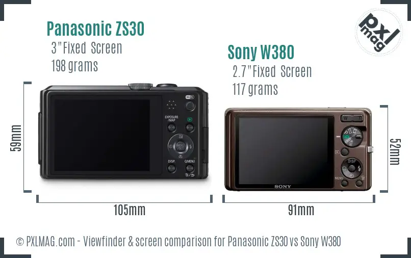 Panasonic ZS30 vs Sony W380 Screen and Viewfinder comparison