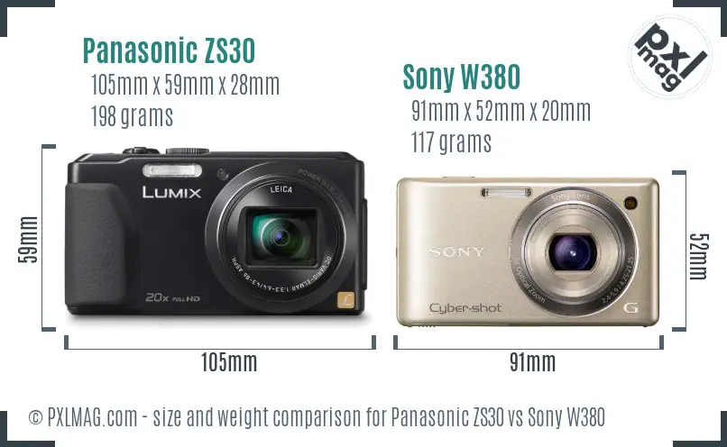 Panasonic ZS30 vs Sony W380 size comparison