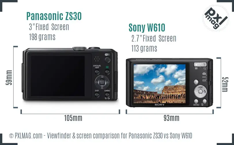 Panasonic ZS30 vs Sony W610 Screen and Viewfinder comparison