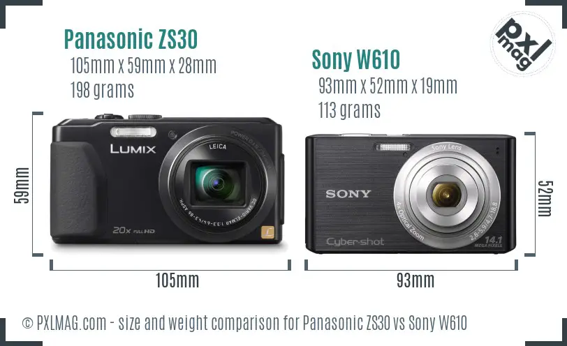 Panasonic ZS30 vs Sony W610 size comparison