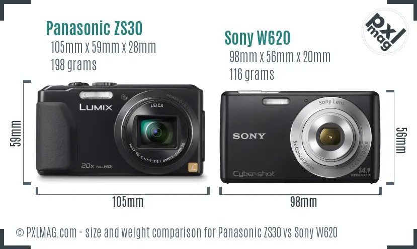 Panasonic ZS30 vs Sony W620 size comparison