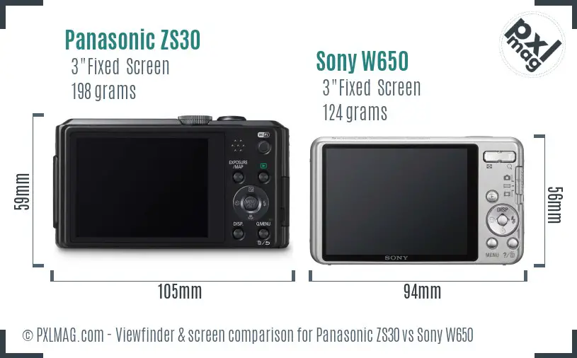 Panasonic ZS30 vs Sony W650 Screen and Viewfinder comparison
