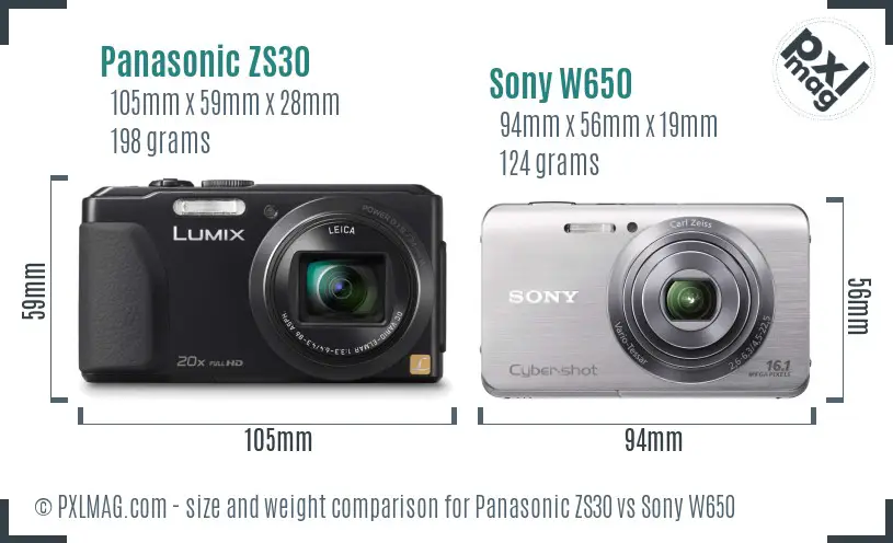 Panasonic ZS30 vs Sony W650 size comparison