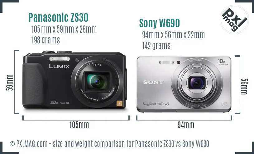 Panasonic ZS30 vs Sony W690 size comparison