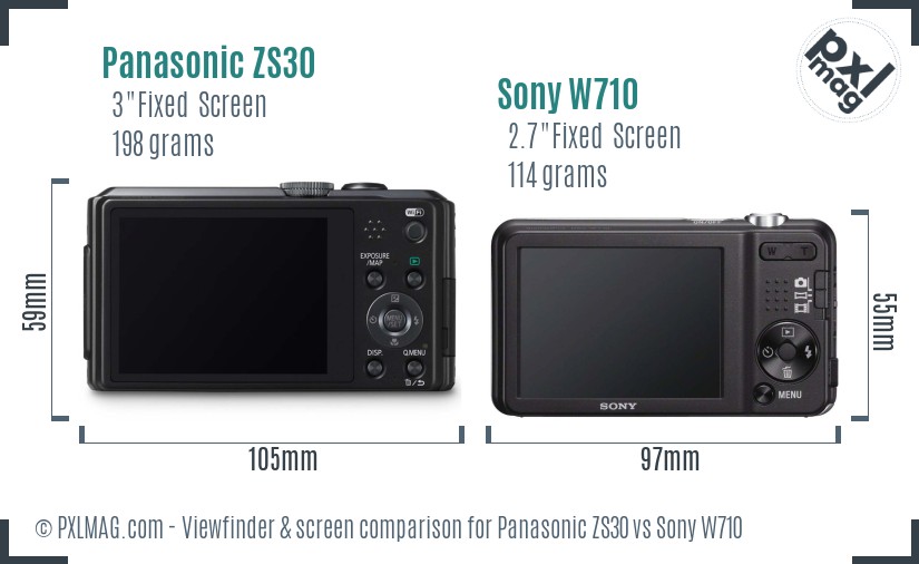 Panasonic ZS30 vs Sony W710 Screen and Viewfinder comparison