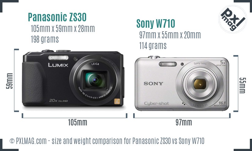 Panasonic ZS30 vs Sony W710 size comparison