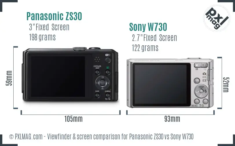 Panasonic ZS30 vs Sony W730 Screen and Viewfinder comparison