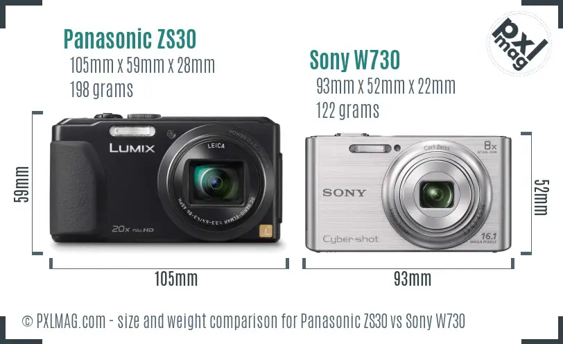 Panasonic ZS30 vs Sony W730 size comparison