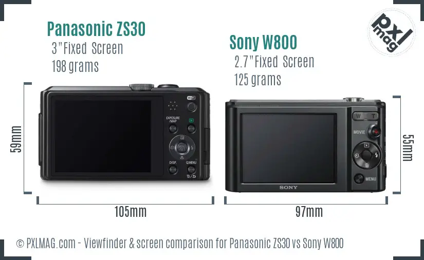 Panasonic ZS30 vs Sony W800 Screen and Viewfinder comparison