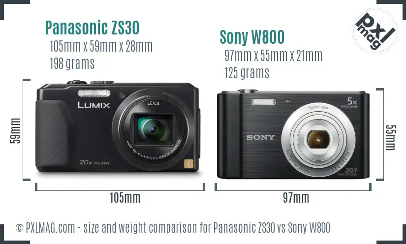 Panasonic ZS30 vs Sony W800 size comparison