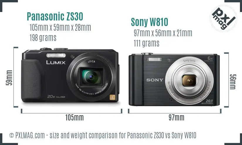 Panasonic ZS30 vs Sony W810 size comparison Panasonic ZS30 vs Sony W810 size comparison
