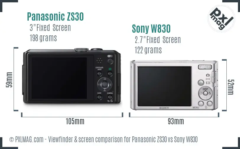 Panasonic ZS30 vs Sony W830 Screen and Viewfinder comparison Panasonic ZS30 vs Sony W830 Screen and Viewfinder comparison