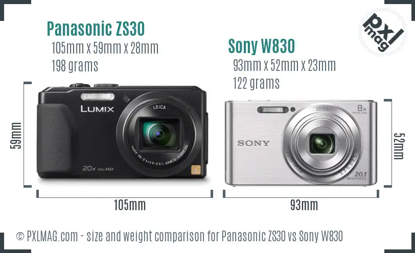 Panasonic ZS30 vs Sony W830 size comparison Panasonic ZS30 vs Sony W830 size comparison