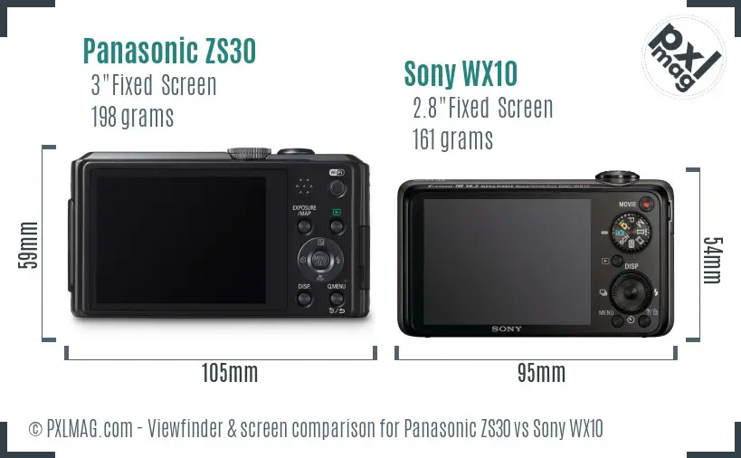 Panasonic ZS30 vs Sony WX10 Screen and Viewfinder comparison
