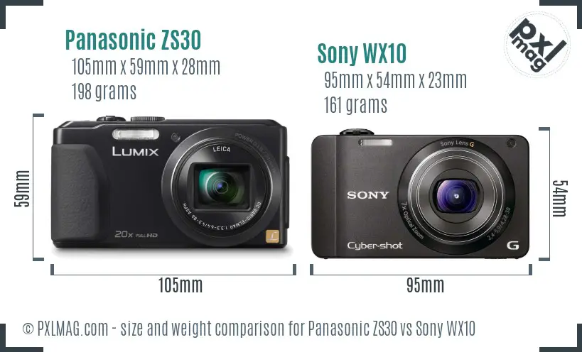 Panasonic ZS30 vs Sony WX10 size comparison