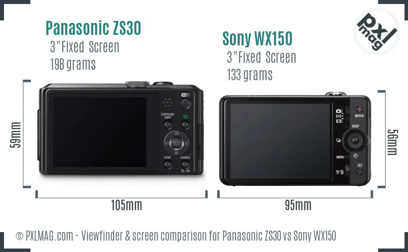 Panasonic ZS30 vs Sony WX150 Screen and Viewfinder comparison