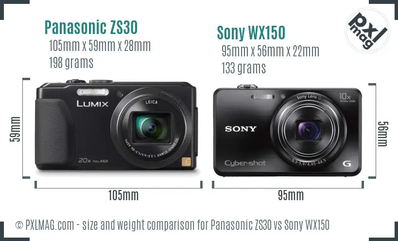 Panasonic ZS30 vs Sony WX150 size comparison