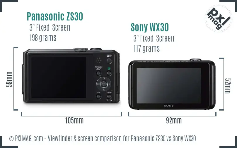 Panasonic ZS30 vs Sony WX30 Screen and Viewfinder comparison