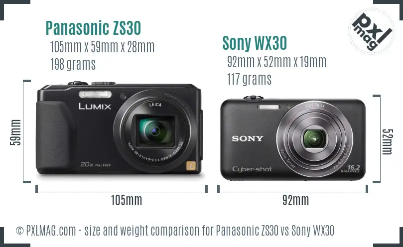 Panasonic ZS30 vs Sony WX30 size comparison