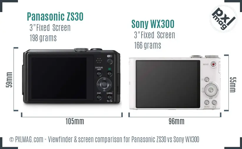Panasonic ZS30 vs Sony WX300 Screen and Viewfinder comparison