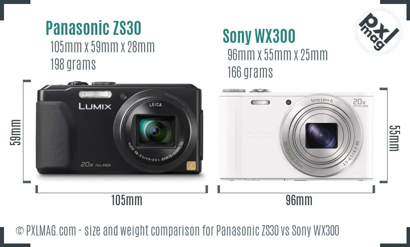 Panasonic ZS30 vs Sony WX300 size comparison