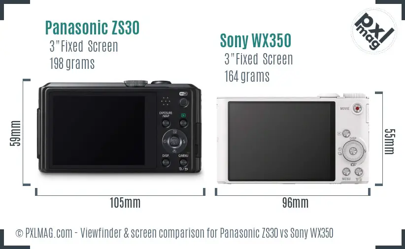 Panasonic ZS30 vs Sony WX350 Screen and Viewfinder comparison