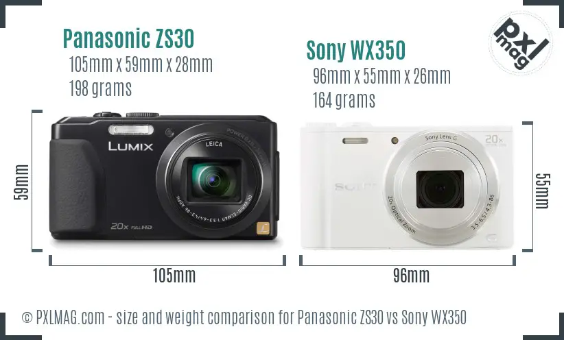 Panasonic ZS30 vs Sony WX350 size comparison