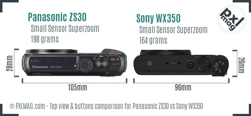 Panasonic ZS30 vs Sony WX350 top view buttons comparison