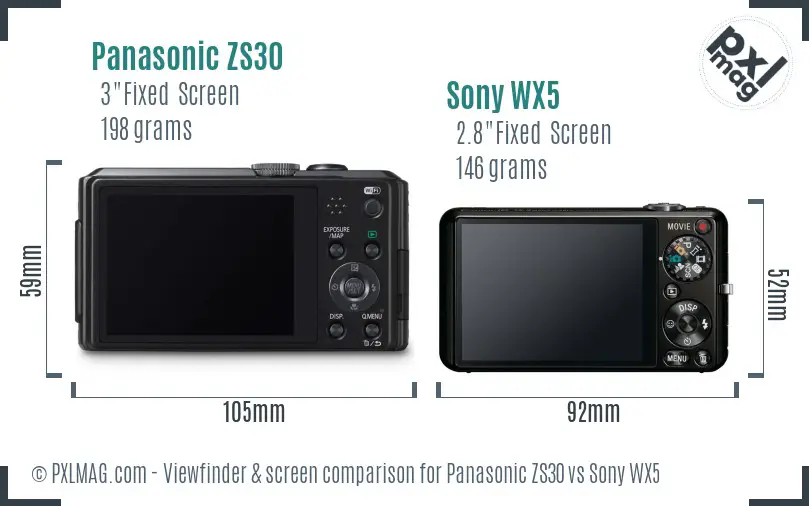 Panasonic ZS30 vs Sony WX5 Screen and Viewfinder comparison