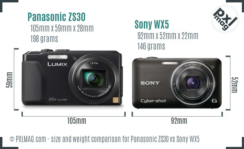 Panasonic ZS30 vs Sony WX5 size comparison