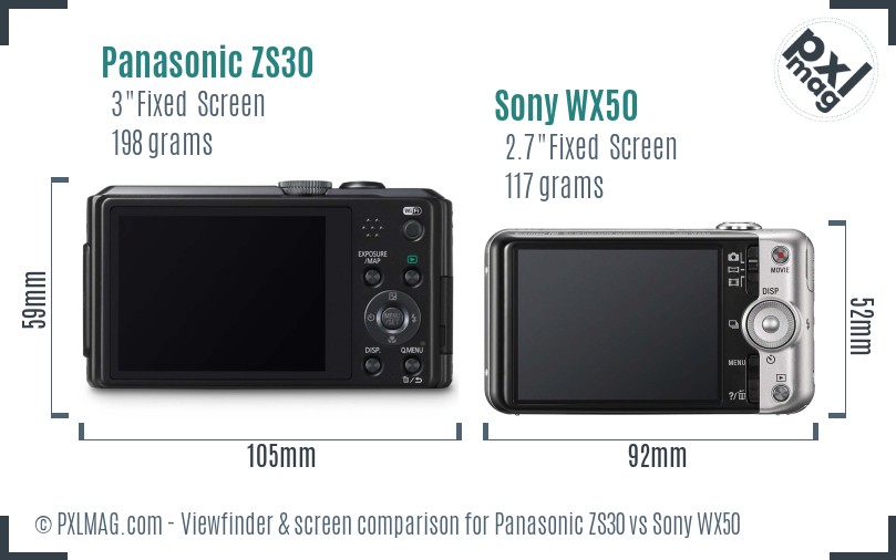 Panasonic ZS30 vs Sony WX50 Screen and Viewfinder comparison