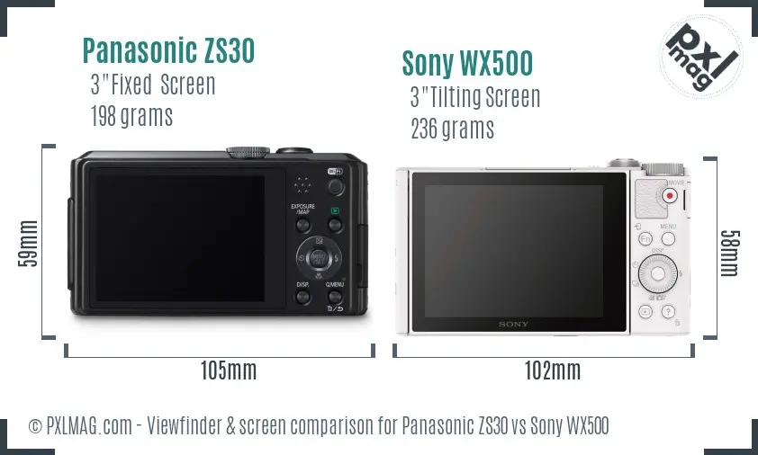 Panasonic ZS30 vs Sony WX500 Screen and Viewfinder comparison