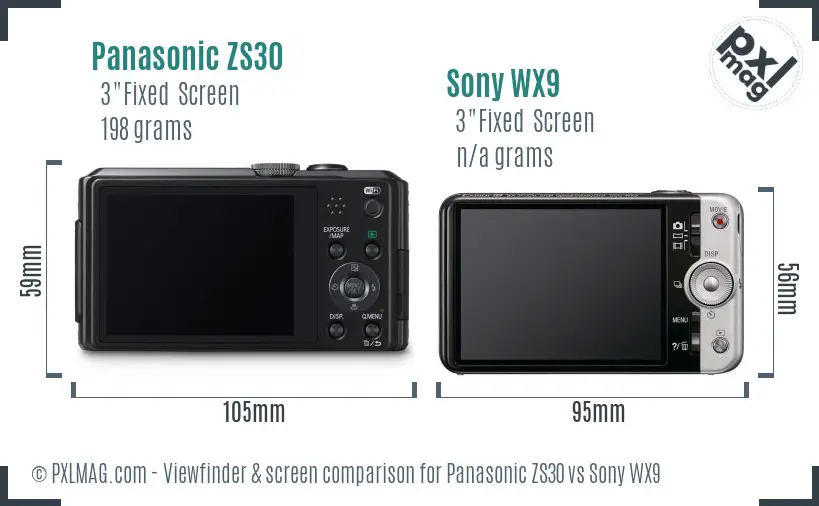 Panasonic ZS30 vs Sony WX9 Screen and Viewfinder comparison