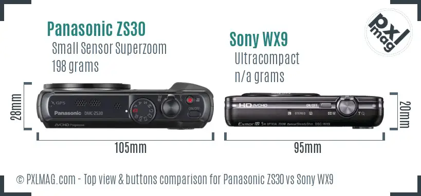 Panasonic ZS30 vs Sony WX9 top view buttons comparison