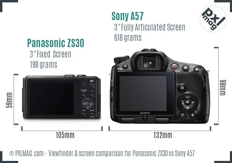Panasonic ZS30 vs Sony A57 Screen and Viewfinder comparison