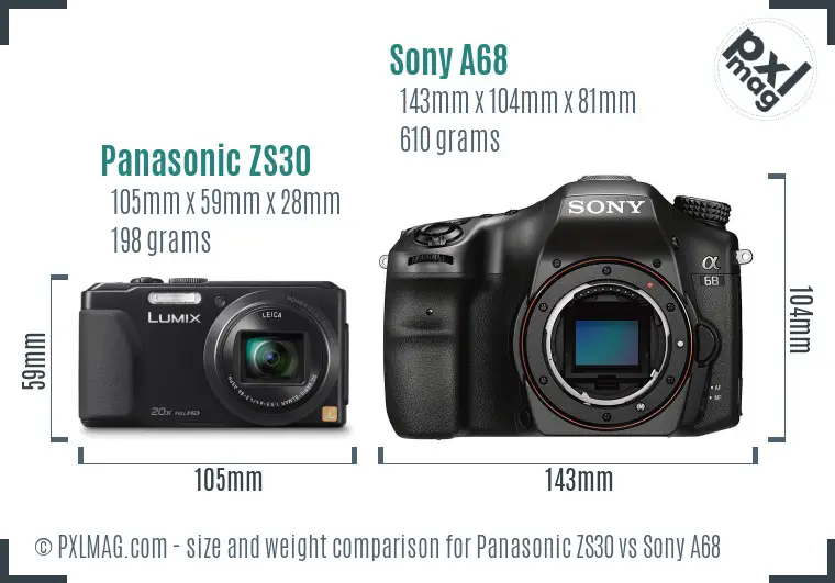 Panasonic ZS30 vs Sony A68 size comparison Panasonic ZS30 vs Sony A68 size comparison