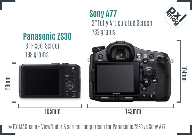 Panasonic ZS30 vs Sony A77 Screen and Viewfinder comparison