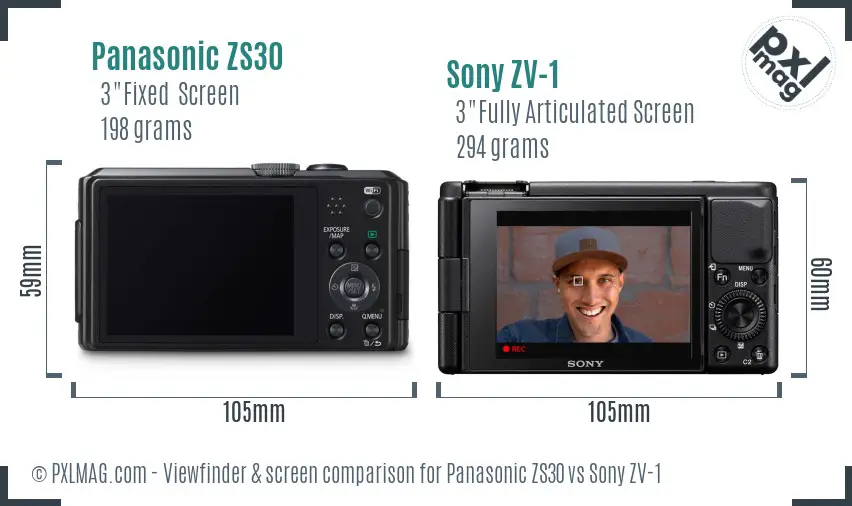 Panasonic ZS30 vs Sony ZV-1 Screen and Viewfinder comparison