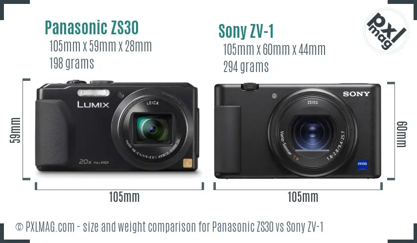 Panasonic ZS30 vs Sony ZV-1 size comparison