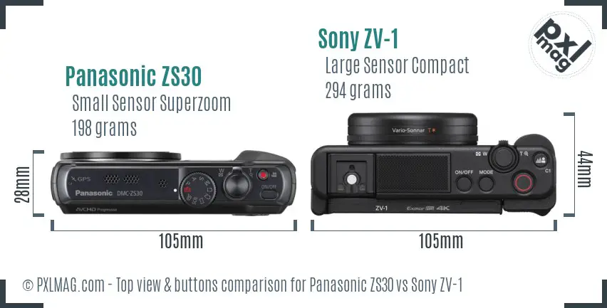Panasonic ZS30 vs Sony ZV-1 top view buttons comparison