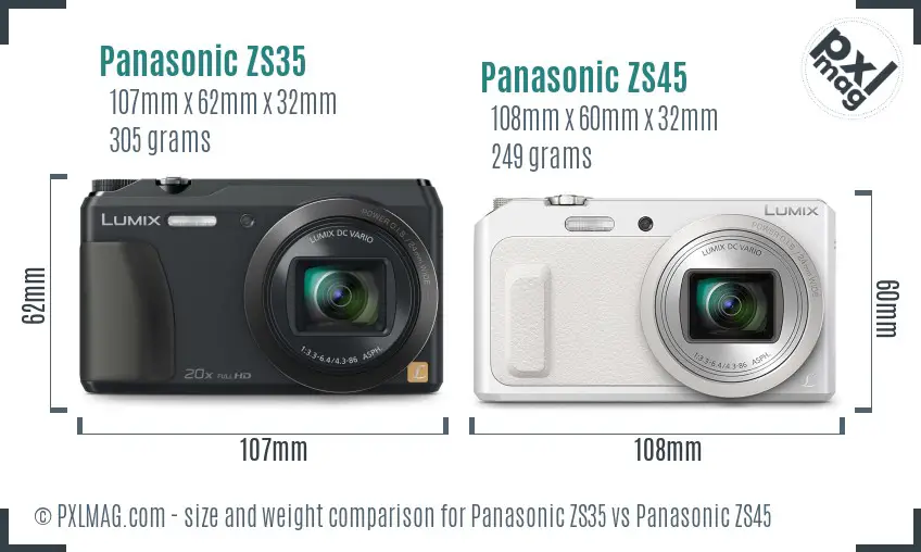 Panasonic ZS35 vs Panasonic ZS45 size comparison