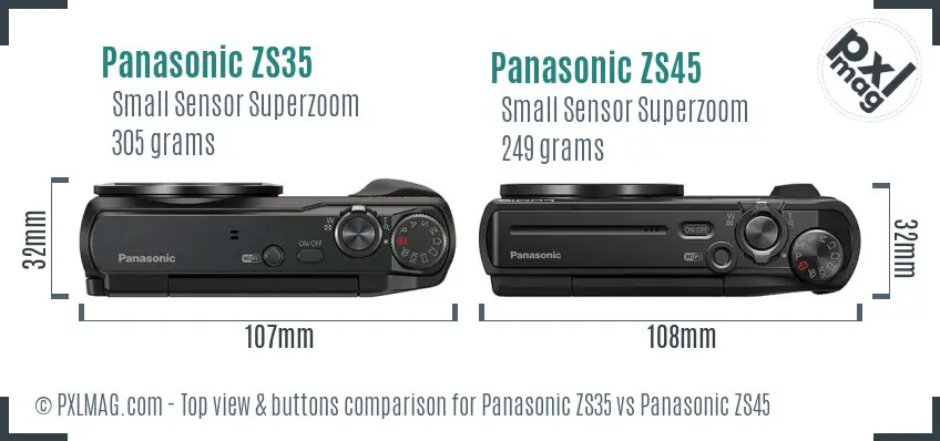 Panasonic ZS35 vs Panasonic ZS45 top view buttons comparison