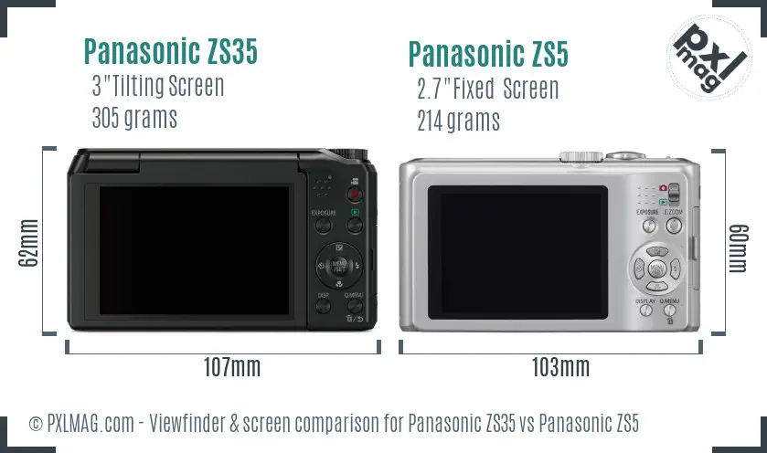 Panasonic ZS35 vs Panasonic ZS5 Screen and Viewfinder comparison